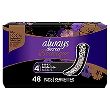 Always Discreet Boutique Incontinence Pads, Moderate Absorbency, Regular Length, 48 Count