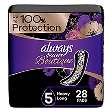 Always Discreet Boutique Incontinence Pads, Heavy Absorbency, Long Length, 28 Count, 28 Each