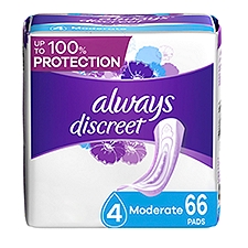 Always Discreet Moderate Incontinence Pads, Up to 100% Leak-Free Protection, 66 Count, 66 Each