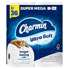 Charmin Ultra Soft Toilet Paper 6 Super Mega Rolls, 366 Sheets Per Roll