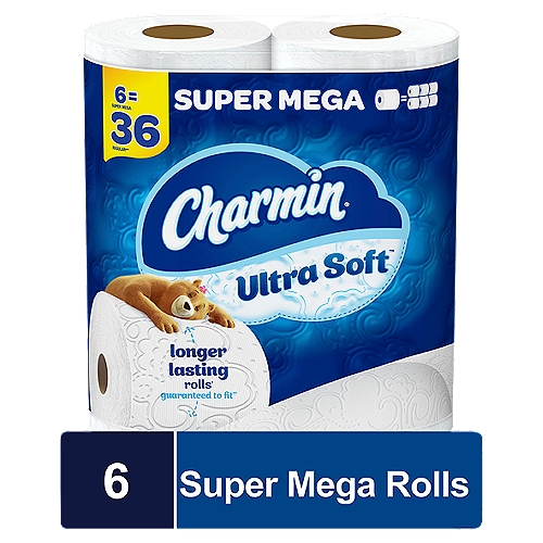 Get more irresistible cush for your tush with Charmin Ultra Soft. It's the most gentle toilet paper we've ever made and packed with extra cushiony softness you can see and feel…to comfort where you need it most. And each sheet of toilet paper is 2X more absorbent so you can use less (vs. the leading USA 1-ply bargain brand) and go longer without changing the roll. We made it SUPER MEGA in size, so you get super mega value. That's right, our Charmin Ultra Soft Super Mega Roll is our biggest, longest lasting roll and equals 6 Regular Rolls (based on number of sheets in Charmin Regular Roll bath tissue)! It's way more bang for your behind AND you'll be running back to the store less and less. Our Charmin Ultra Soft toilet paper is also 2-ply and designed to be clog-safe and septic-safe so you can flush worry-free. We all go, why not Enjoy The Go with America's favorite toilet paper*.*Charmin Brand based on sales. Source: Neilsen 2021 dollar sales.