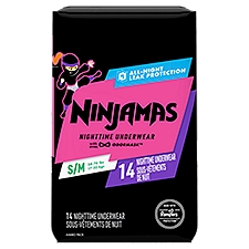 Ninjamas Nighttime Bedwetting Underwear Girl Size S/M, 14 Each