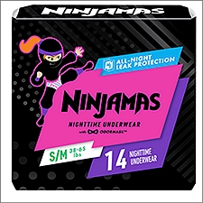 Ninjamas Nighttime Bedwetting Underwear Girl Size S/M 14 Count