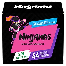 Ninjamas Nighttime Bedwetting Underwear Girl Size S/M 44 Count, 44 Each