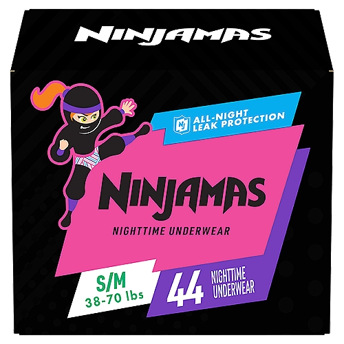 Ninjamas Nighttime Bedwetting Underwear Girl Size S/M 44 Count