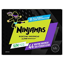 Ninjamas Nighttime Bedwetting Underwear Boy Size S/M 44 Count, 44 Each