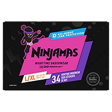 Ninjamas Nighttime Bedwetting Girl Size L/XL, Underwear, 34 Each