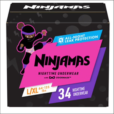 Ninjamas Nighttime Bedwetting Underwear Girl Size L/XL 34 Count - ShopRite