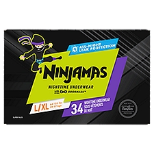 Ninjamas Nighttime Bedwetting Underwear Boy Size L/XL 34 Count