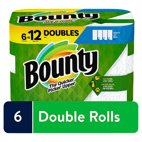Bounty Select-A-Size White Double Plus Rolls Paper Towels, 6 count
The quicker picker upper®*
*vs. leading ordinary brand

Do More. Use Less.†
†vs. the US leading ordinary brand