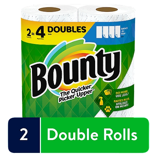 Bounty Select-A-Size White Double Rolls Paper Towels, 2 count
The quicker picker upper®*
*vs. leading ordinary brand

Do More. Use Less.†
†vs. the US leading ordinary brand