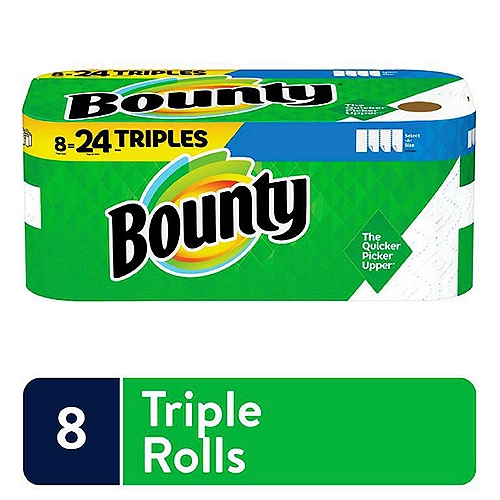 Bounty Select-A-Size White Paper Towels, 8 count
The Quicker Picker Upper®*
*vs. leading ordinary brand

Do More. Use Less.†
†vs. the US leading ordinary brand