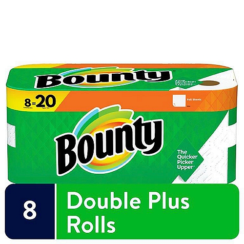 Bounty White Full Sheets Double Plus Rolls Paper Towels, 8 count
The Quicker Picker Upper®*
*vs. leading ordinary brand