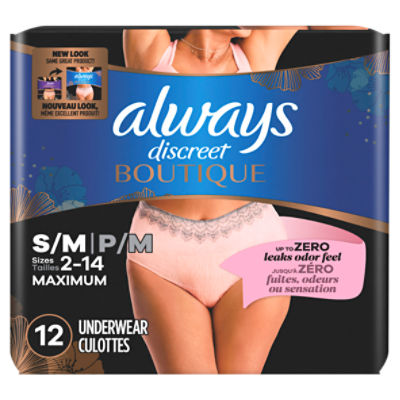 Always Discreet Boutique High-Rise Incontinence Underwear Size S/M Maximum Rosy, 12 Count