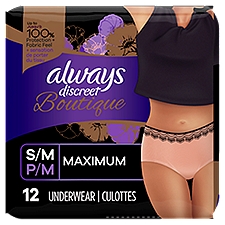Always Discreet Boutique High-Rise Incontinence Underwear Size S/M Maximum Rosy, 12 Count