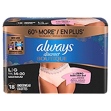 Always Discreet Boutique High-Rise Incontinence Underwear Size L Maximum Rosy, 18 Count