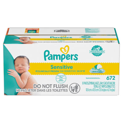Pampers Baby Wipes Sensitive Perfume Free 8X Pop-Top Packs. 672 Count, 8 packs of 84 wipes