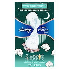Always Pure Cotton Overnight with Flexi-wings Unscented Size 4, Pads, 20 Each