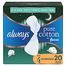 Always Pure Cotton Overnight with Flexi-wings Unscented Pads, Size 4, 20 count