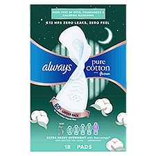 Always Pure Cotton Extra Heavy Overnight with Flexi-Wings Unscented Size 5, Pads, 18 Each