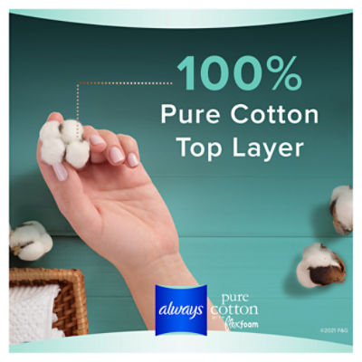 Always Pure Cotton with FlexFoam Size 3 Extra Heavy Flow Pads with wings,  Unscented