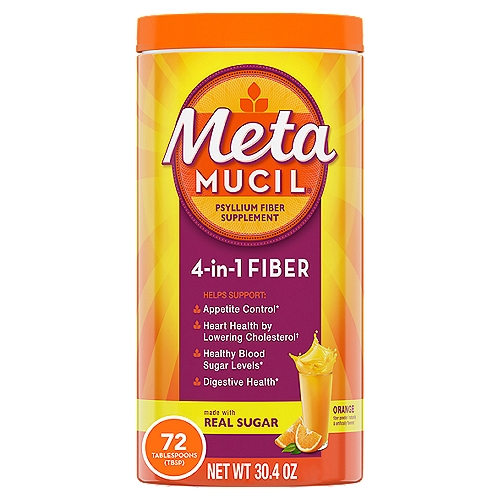 Meta MUCIL 4-in-1 Orange Psyllium Supplement Fiber Powder, 30.4 oz