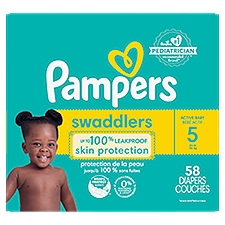 Pampers Swaddlers Active Baby Diapers Super Pack, Size 5, 27+ lb, 58 count