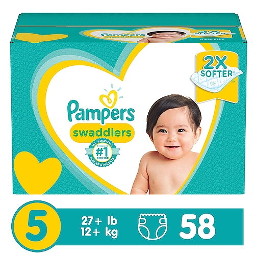 Pampers Swaddlers Active Baby Diapers Super Pack, Size 5, 27+ lb, 58 count