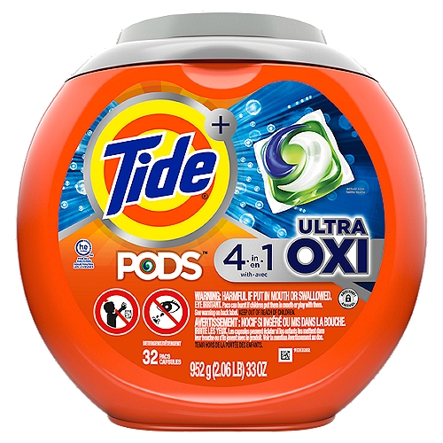 Tide Power + Ultra Oxi. 6x cleaning power vs. leading OXI detergent (stain removal of 1 Tide PODS + Ultra OXI pac vs. 6 doses of leading OXI liquid detergent, in standard machines).