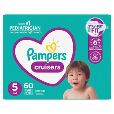 Pampers Cruisers Diapers Super Pack, Size 5, 27+ lb, 60 count