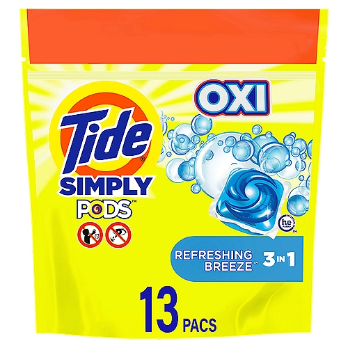 Tide Simply Pods Fresh Scent Oxi 3 in 1 Powerful Detergent Excellent Value, 13 count, 7 oz
Tide Simply PODS +Oxi provides the right clean at just the right price. These laundry detergent pacs dissolve in any temperature. They can be used in front and top loading washing machines, both standard and high efficiency. Place Tide Simply PODS +Oxi in the drum. Available in Daybreak Fresh and Refreshing Breeze scents. For more cleaning power, try Tide PODS Original.