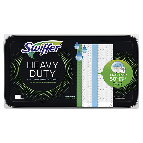 Swiffer Fresh Scent Heavy Duty Wet Mopping Cloths, 20 count
Sweeper Heavy Duty Wet cloths make cleaning tough, messes, easy! The absorbent cloths have a dirt magnet strip to trap and lock 50% more* dirt deep into the pad. (vs. Swiffer Sweeper Multi-Surface Wet Mopping Cloths.)