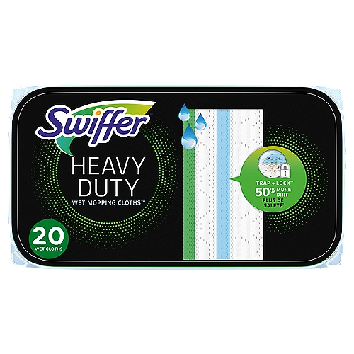 Sweeper Heavy Duty Wet cloths make cleaning tough, messes, easy! The absorbent cloths have a dirt magnet strip to trap and lock 50% more* dirt deep into the pad. (vs. Swiffer Sweeper Multi-Surface Wet Mopping Cloths.)