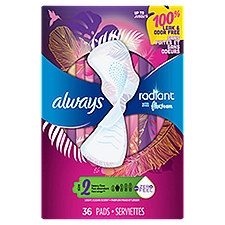 Always Radiant Feminine Pads for Women, Size 2 Heavy, with wings, scented, 36ct