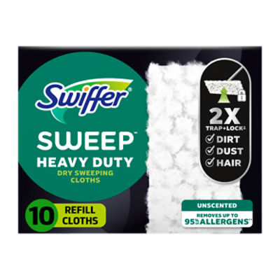 Swiffer Sweep + Mop, Dry Pads Refill, Floor Cleaner, Cleaning Cloths, Heavy Duty, Unscented, 10ct