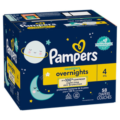 Pampers Swaddlers Overnights Diapers - Size 4, 58 Count, Disposable Baby  Diapers, Night Time Skin Protection