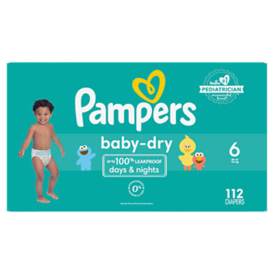 Pampers Baby-Dry Sesame Street Diapers Enormous Pack, Size 6, 35+ lb, 112 count
