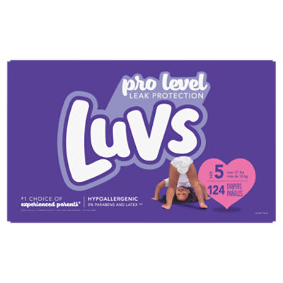 Luvs Pro Level Leak Protection Diapers Giant Pack, Size 5, over 27 lbs, 124 count, 124 Each