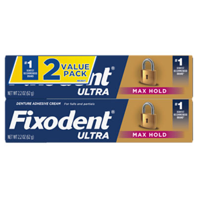 Fixodent Ultra Denture Adhesive Cream Value Pack, 2.2 oz, 2 Count