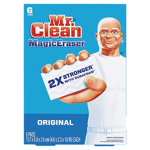 Mr. Clean MagicEraser Original Household Cleaning Pads, 6 count
2x stronger* with Durafoam™
*cleaning performance vs. the leading all purpose bleach spray

Leave no room for dirt.
In any room.
Doors, window frames, light switches & more