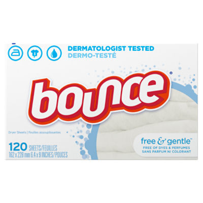 Bounce Free & Gentle Unscented Fabric Softener Dryer Sheets for Sensitive Skin, 120 Count