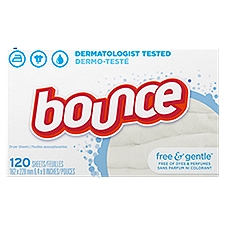Bounce Free & Gentle Unscented Fabric Softener Dryer Sheets for Sensitive Skin, 120 Count, 120 Each