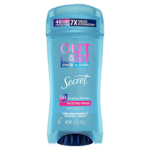Secret Outlast Sweat & Odor Clear Gel Protecting Powder Antiperspirant/Deodorant, 2.6 oz
Sweat is the last thing you need to be worried about. Take one worry off of your plate first thing in the morning. With a couple quick swipes, you'll have confidence all day. Secret Outlast fights sweat better* so you get all strength and no sweat for 48 hours. Clear Gel goes on clear for no white marks. When you use Secret, you're getting the peace of mind that your deodorant will work as hard as you do.
*Vs. Leading invisible solid