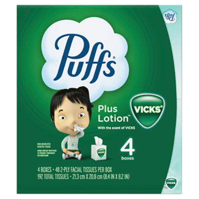 Puffs Plus Lotion with the Scent of Vick's Facial Tissues, 4 Cubes, 48 ...