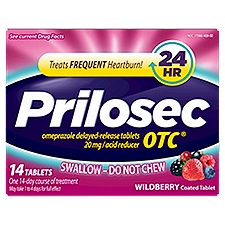 Prilosec OTC, Omeprazole Delayed Release 20mg, Acid Reducer, Treats Frequent Heartburn for 24 Hour Relief, All Day, All Night*, 20mg, Wildberry Flavor, 14 Tablets