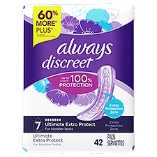 Always Discreet Ultimate Extra Protect Postpartum Incontinence Pads, Ultimate Absorbency, Up to 100% Leak Protection, 42 Count