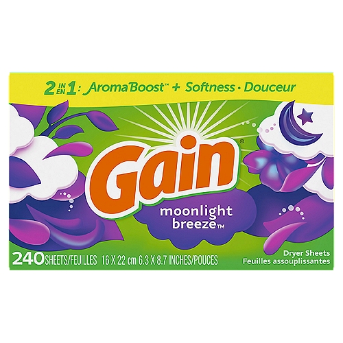 Gain 2 in 1 Aroma Boost + Softness Moonlight Breeze Dryer Sheets, 240 count