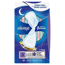 Always Infinity Feminine Pads for Women, Size 5 Extra Heavy Overnight, with wings, unscented, 30 ct