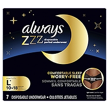 Always ZZZ Overnight Disposable Period Underwear for Women Size LG, 360° Coverage, 7 Count