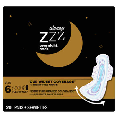 Always Overnight Flexi-Wings Pads, Size 6, 20 count